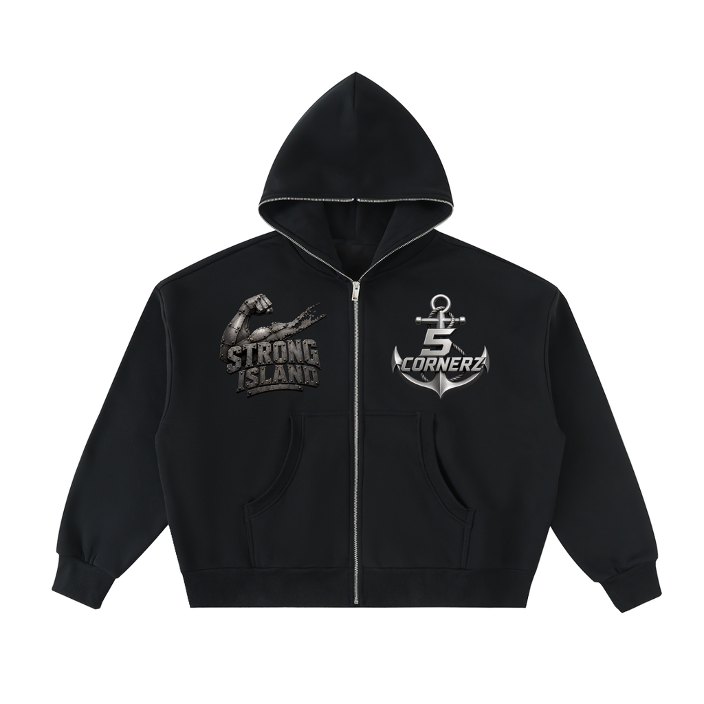 Fleeced Full-Zip Boxy Hoodie