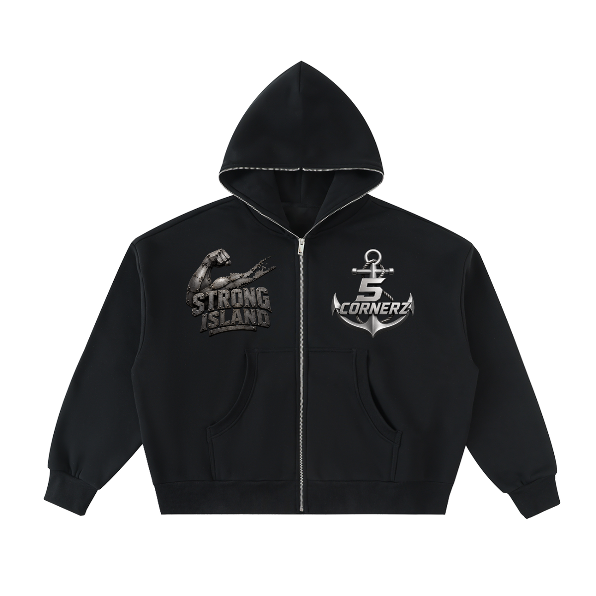 Fleeced Full-Zip Boxy Hoodie