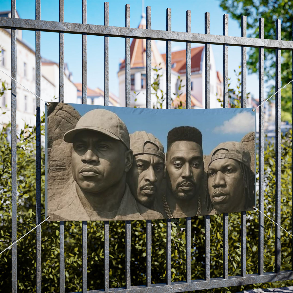 Bronze Sculpture Portrait Vinyl Banner — Outdoor Decorative Art Banner
